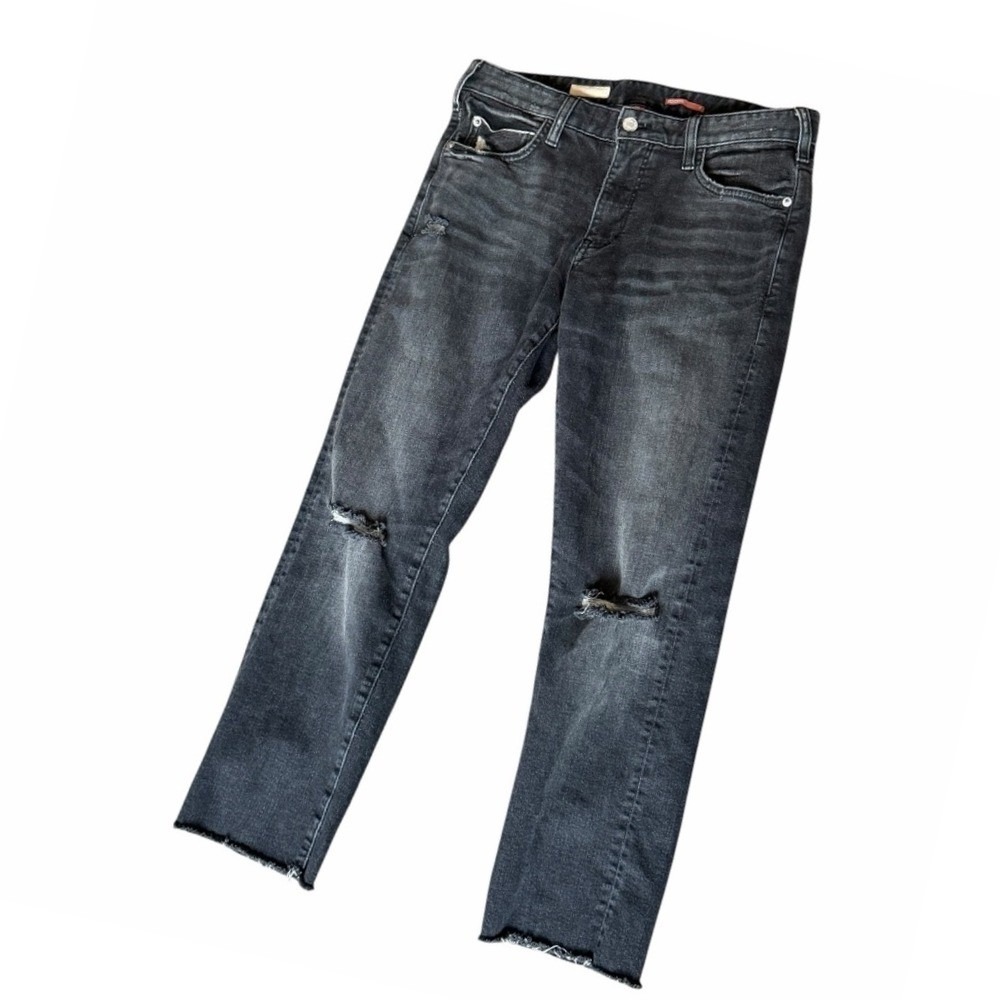 Anthropologie Pilcro The Relaxed Straight Jeans Womens 27 Black Distressed Boho